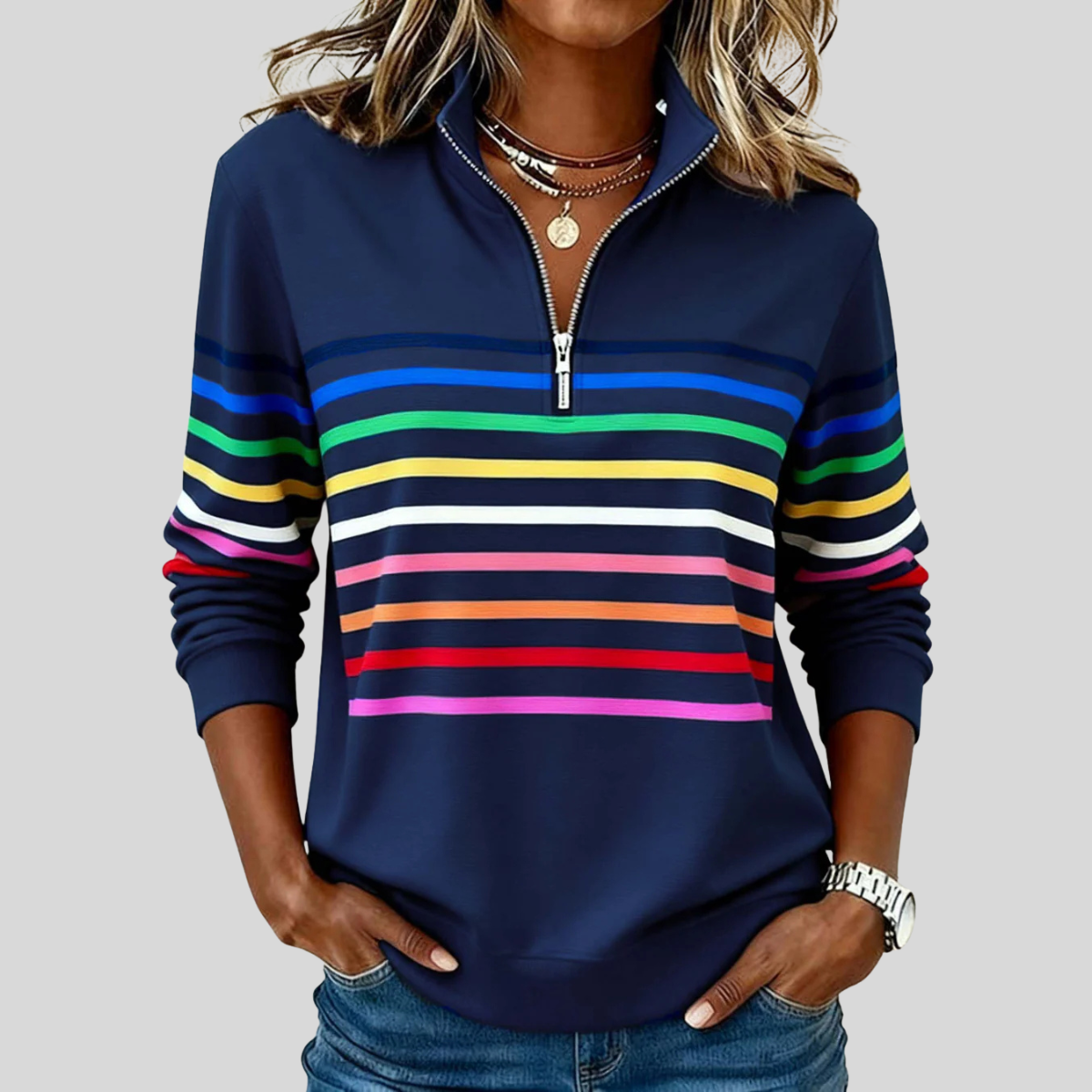 Daniela | Felpa Quarter-Zip a Righe Colorate