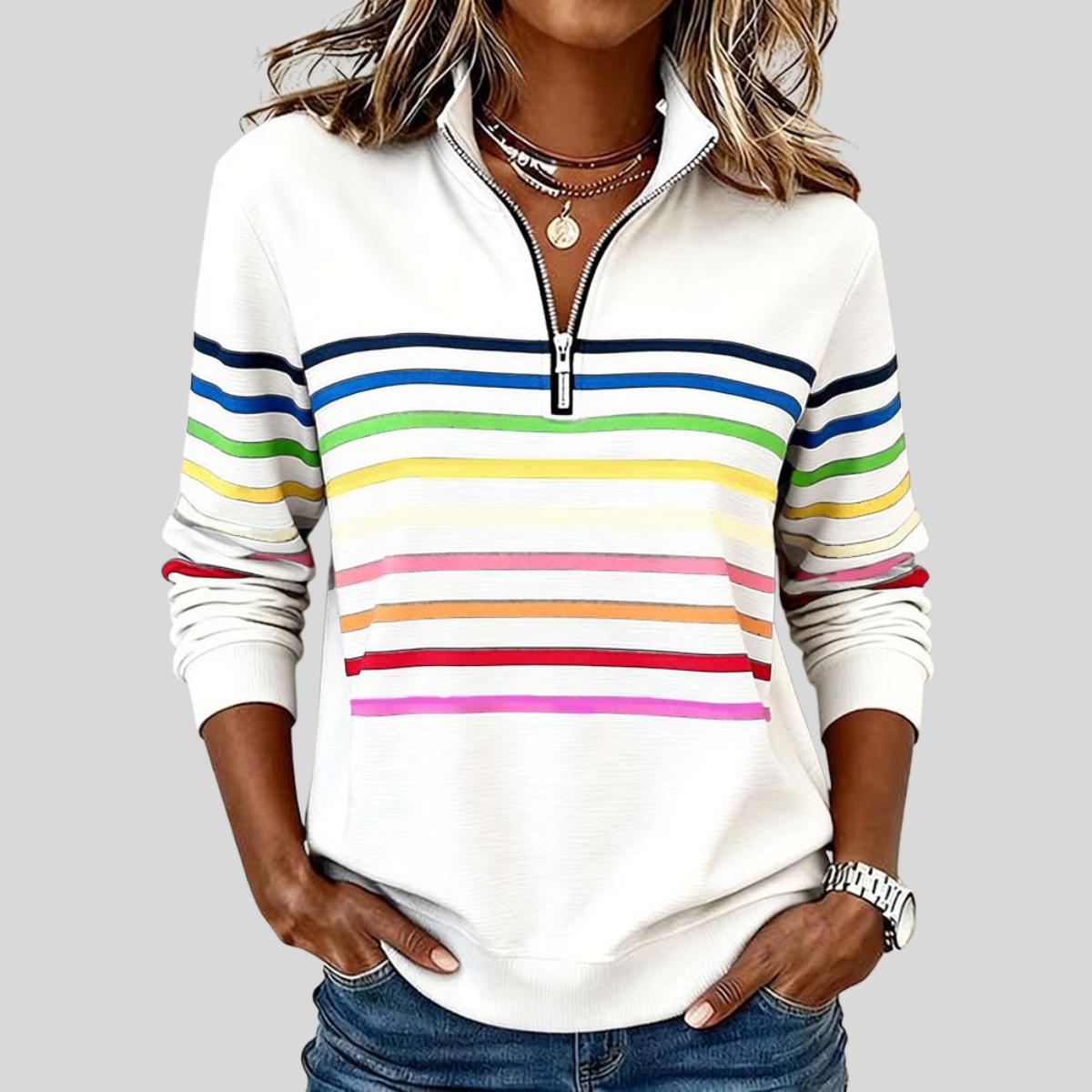 Daniela | Felpa Quarter-Zip a Righe Colorate