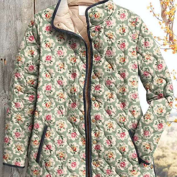Graziella | Giacca Trapuntata Rose su Verde Salvia