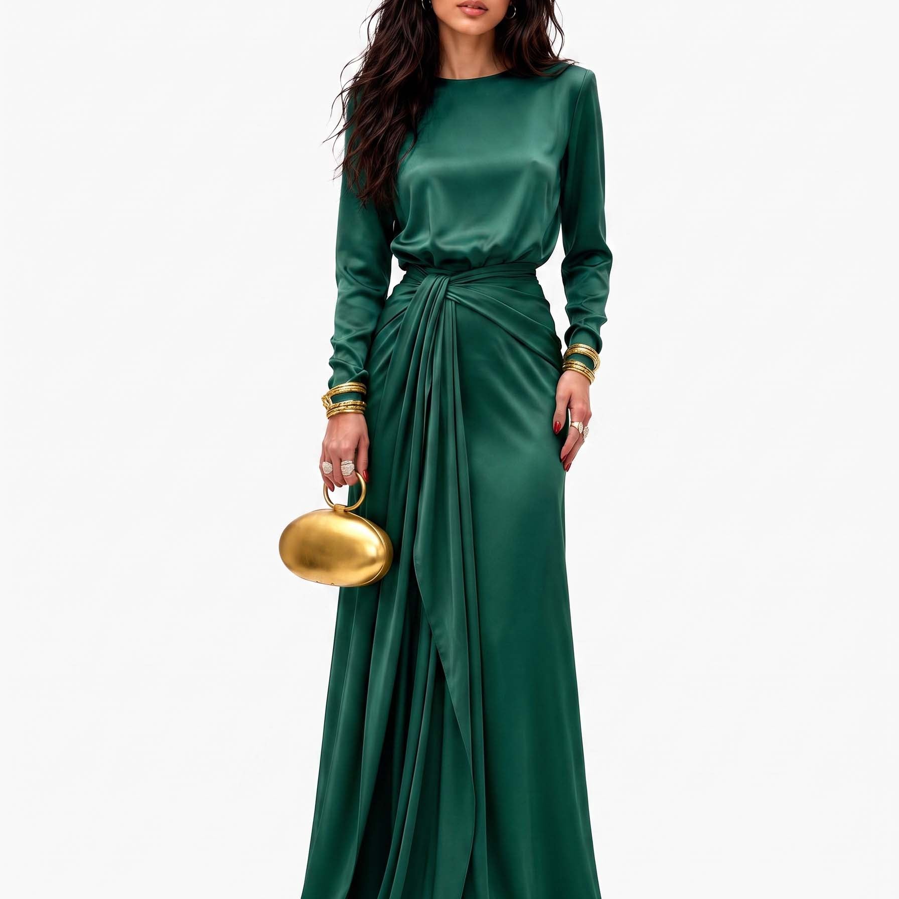 Livia | Abito Lungo Verde Lime in Raso