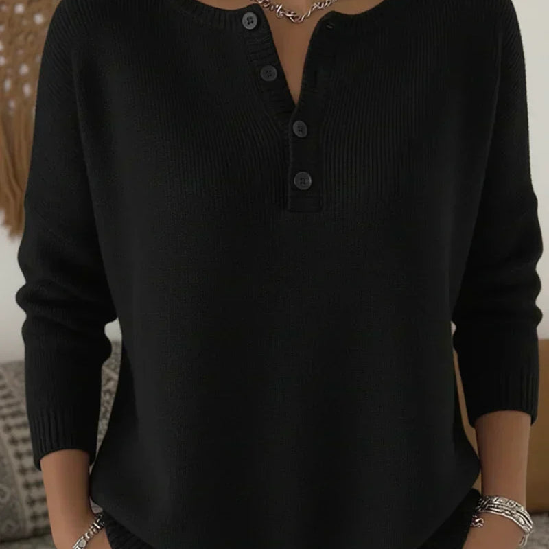 Helena | Maglione a Punto con Bottoni Henley
