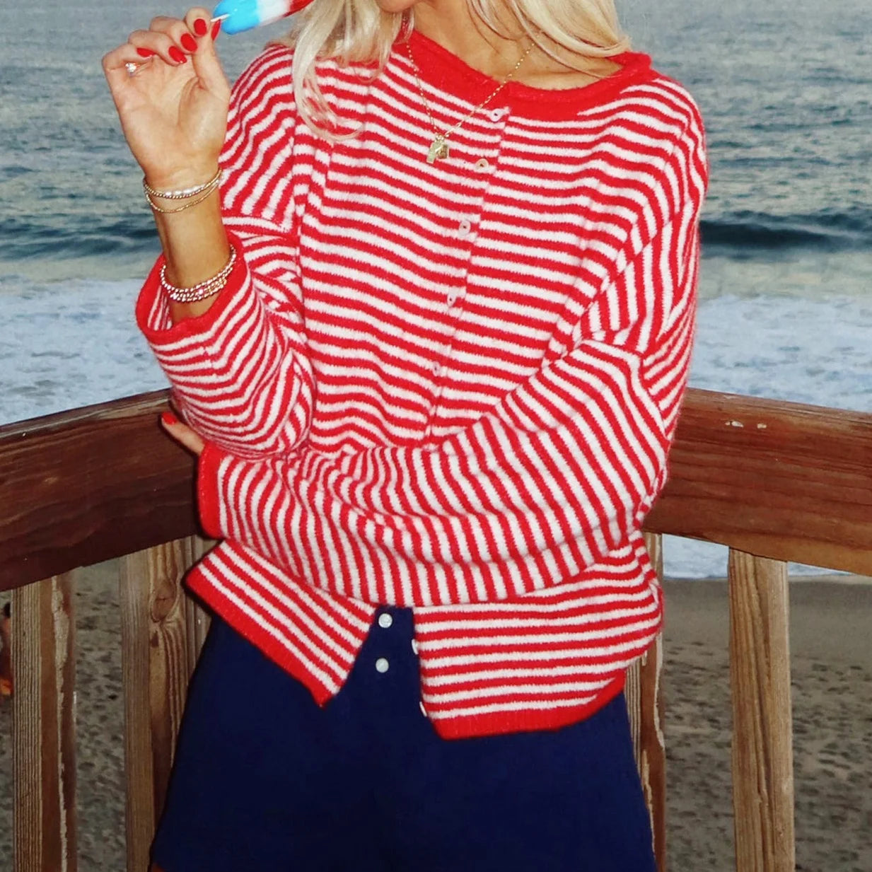 Cardigan a Righe in Maglia