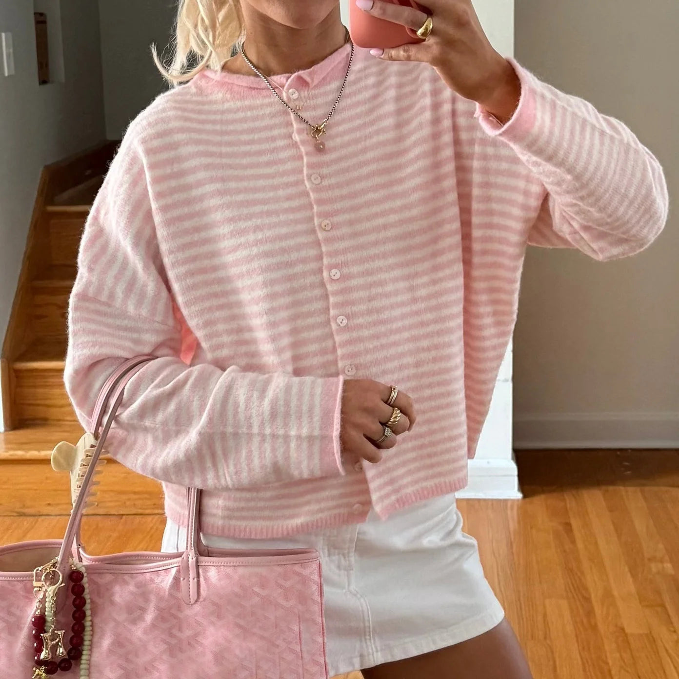 Cardigan a Righe in Maglia
