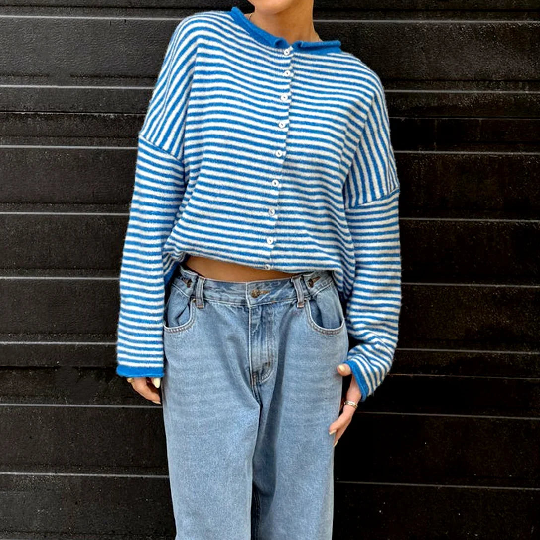 Cardigan a Righe in Maglia
