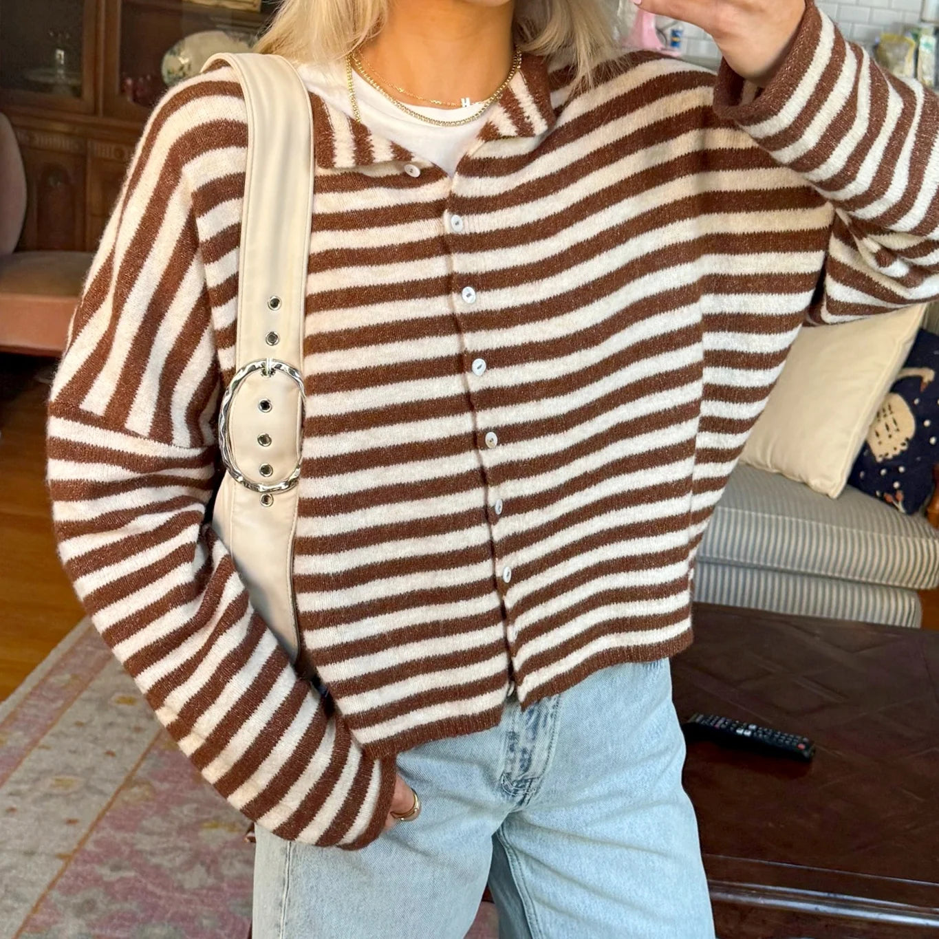 Cardigan a Righe in Maglia