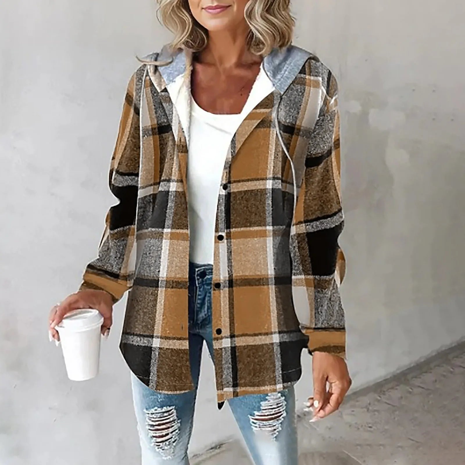 Πολυτίμη | Καρό φθινοπωρινό μπουφάν με κουκούλα