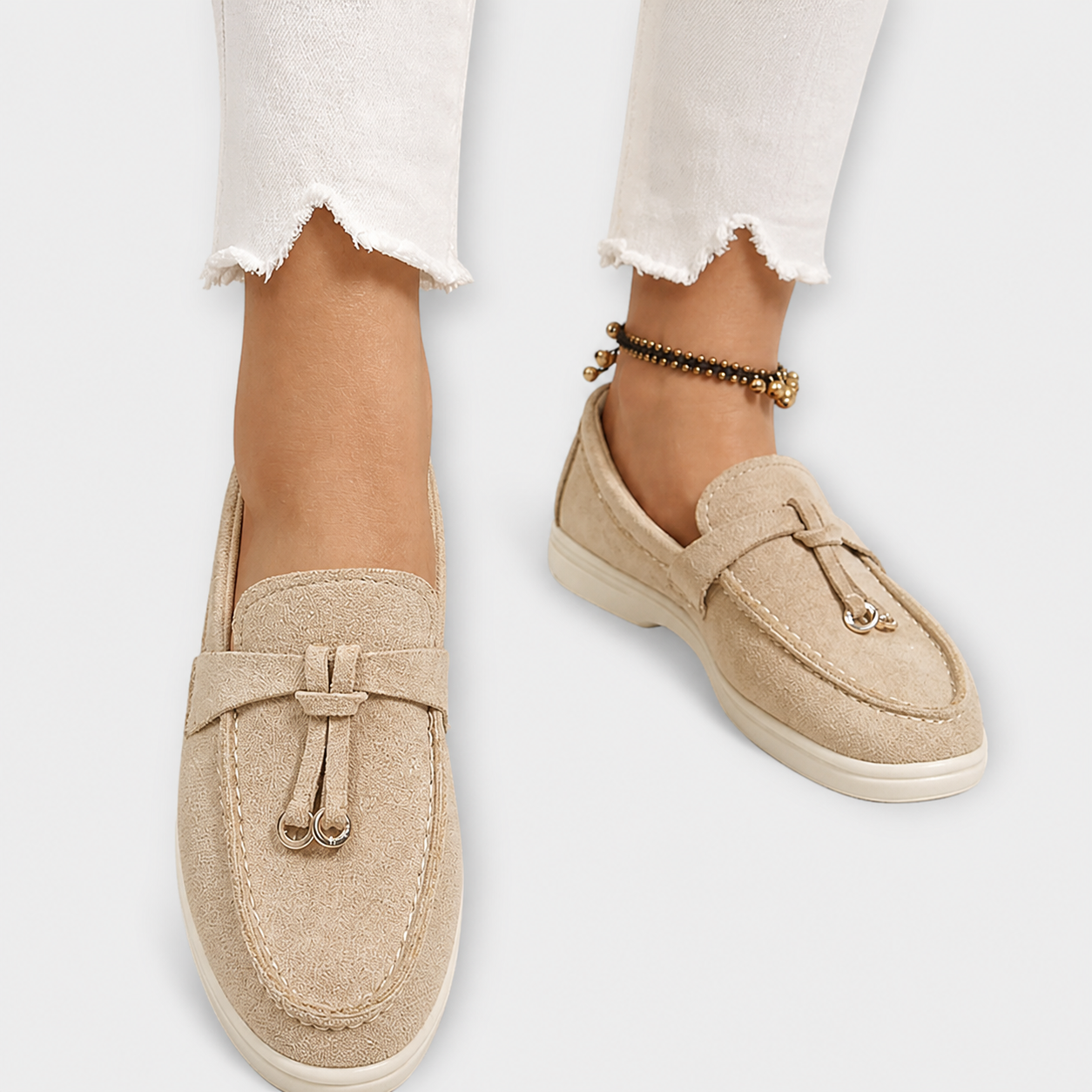 Gemma | Mocassini Beige con Perla