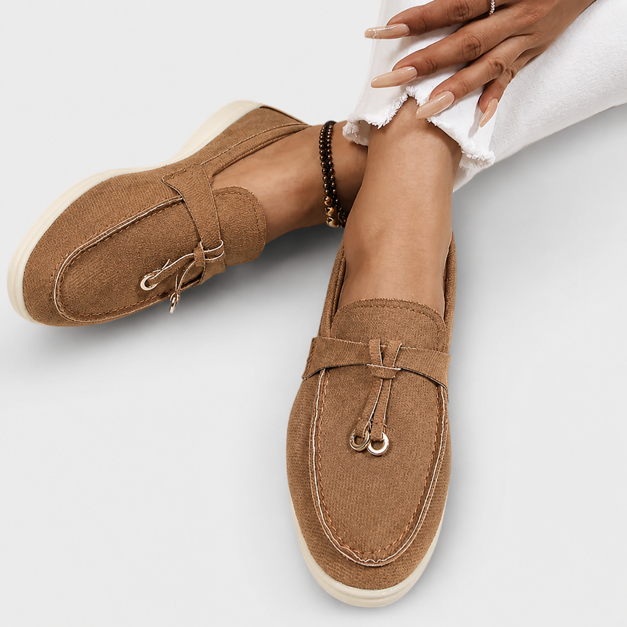 Gemma | Mocassini Beige con Perla