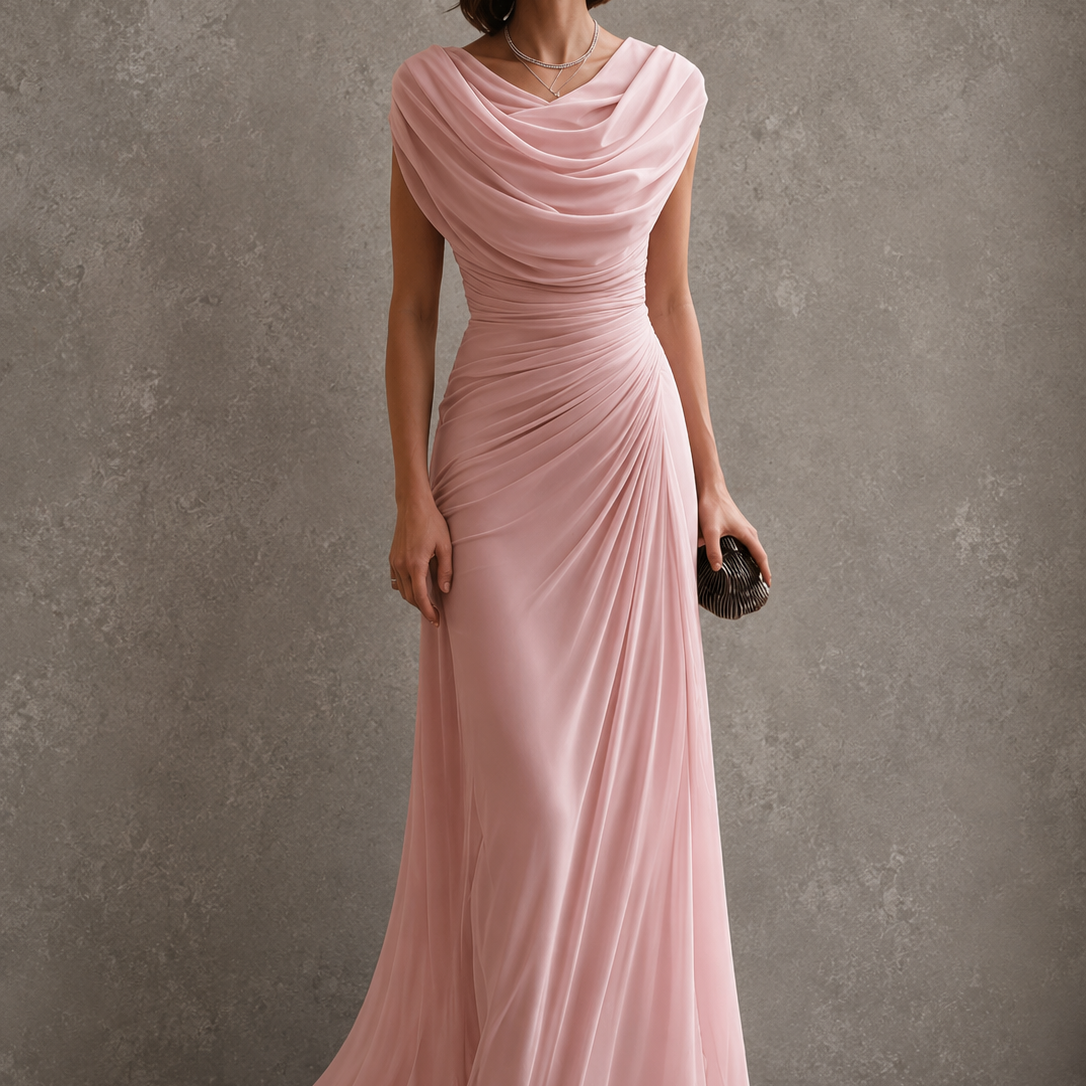 Loredana | Abito Lungo Blu Notte Drappeggiato