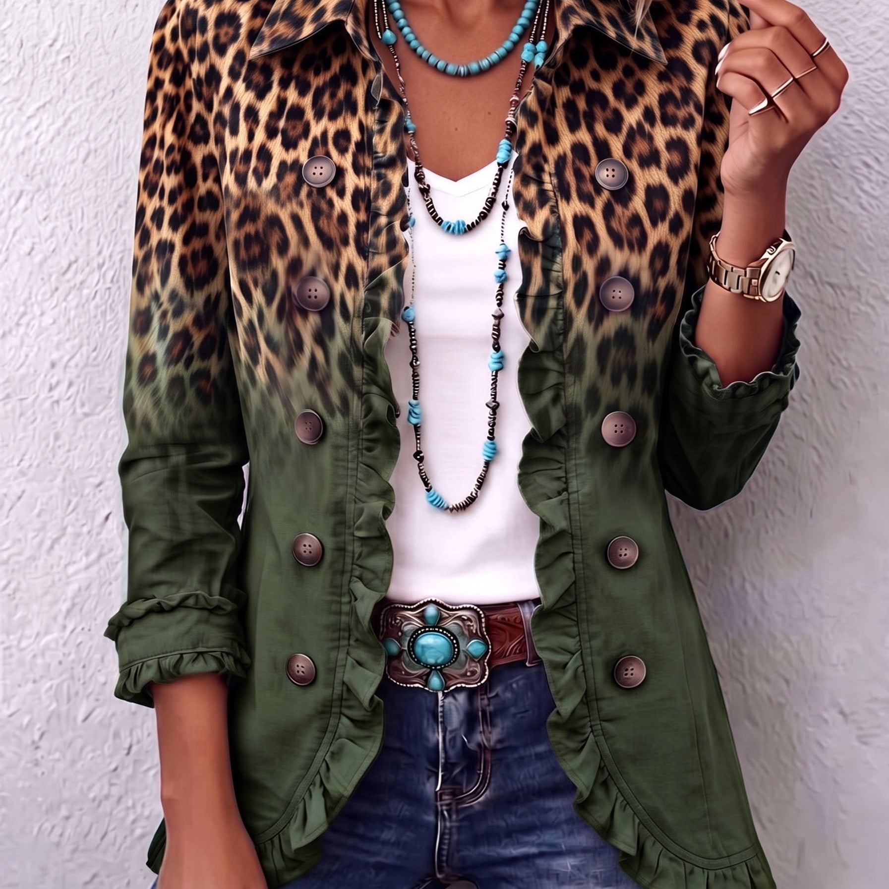 Elspeth™ | Blazer con Volant Leopardo Ombré