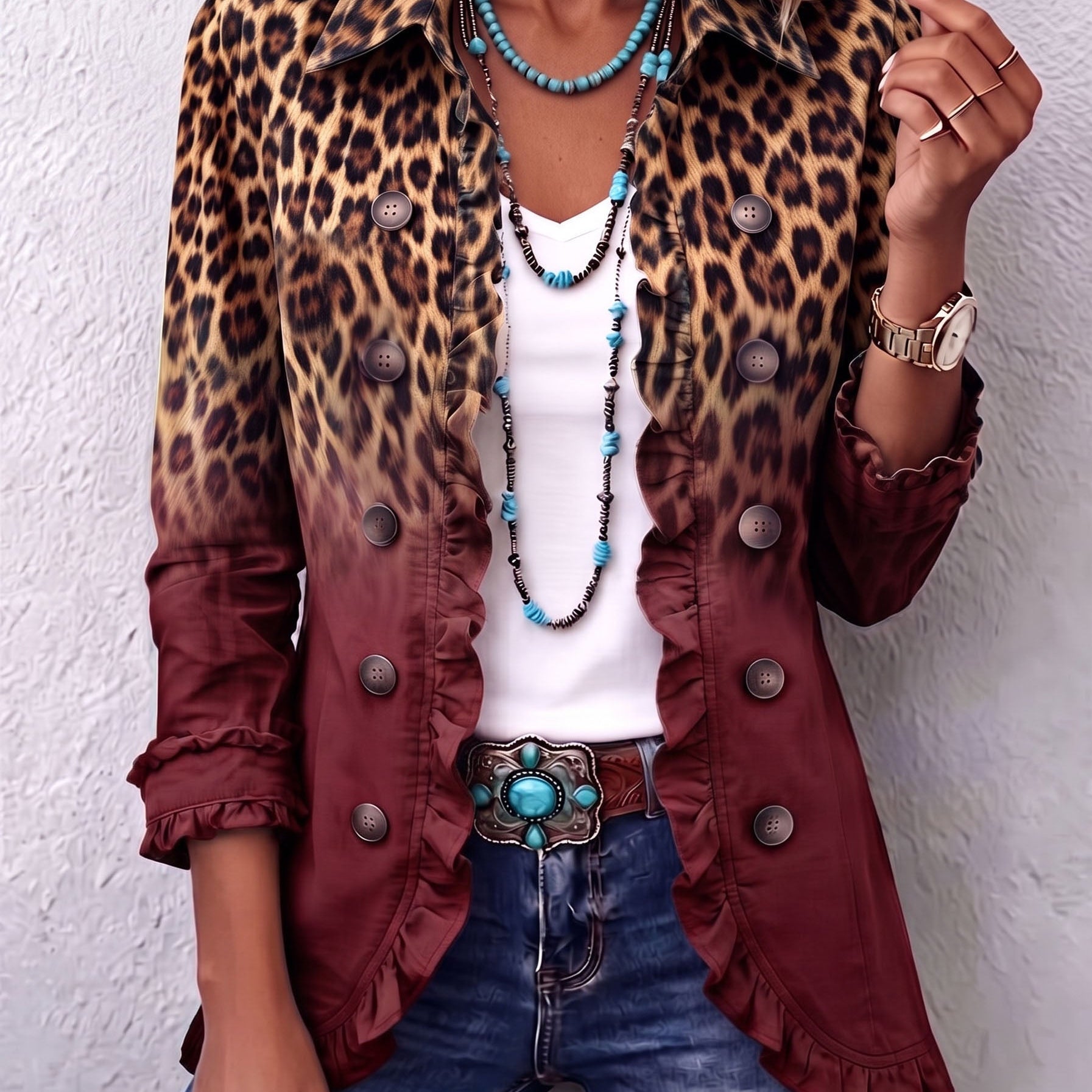 Elspeth™ | Blazer con Volant Leopardo Ombré